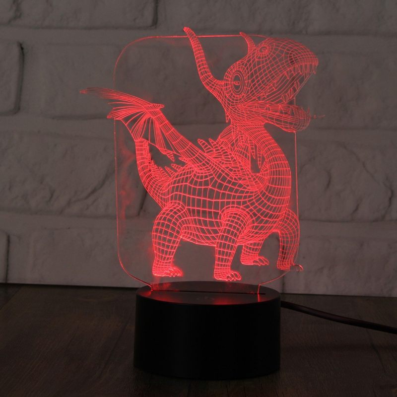 Pterosauria 3d Led Illúzió Éjszakai Fény 7 Színváltoztatás Érintőkapcsoló Asztali Lámpa