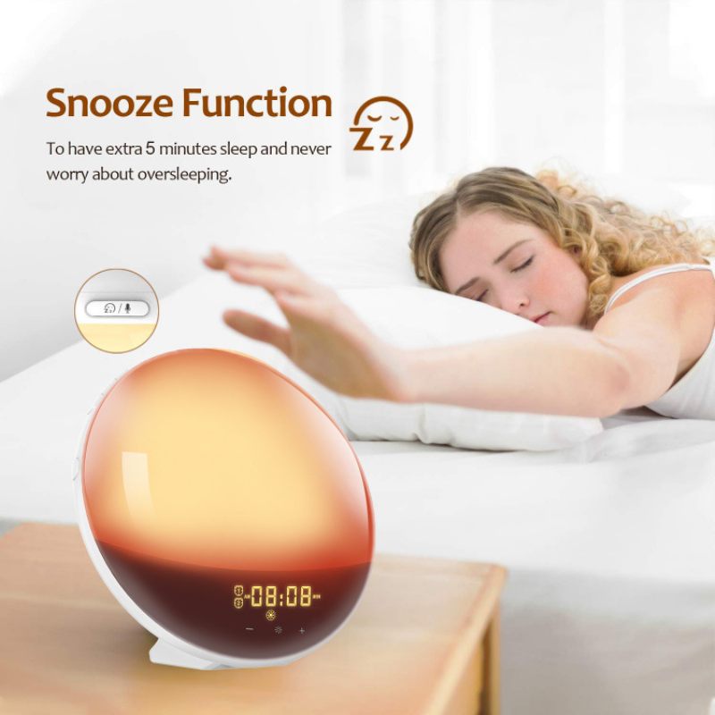 Smart Wake Up Light Work Sunrise Digitális Ébresztőóra Naplemente Szimulációval Természetes Hangokkal És Ébresztőkkel