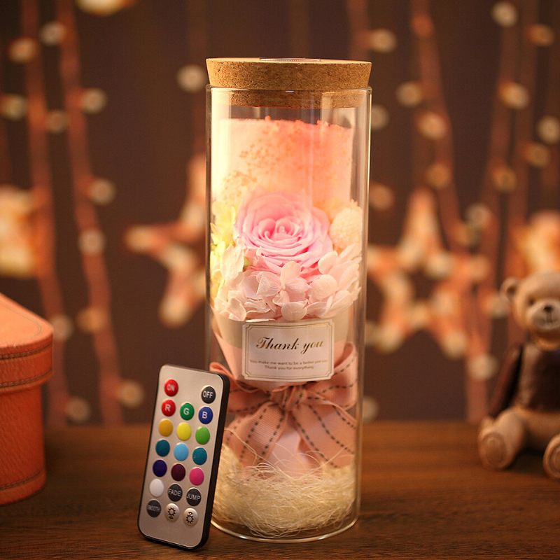 Szivárvány Rózsa Éjszakai Fény Valentin-napi Ajándék Romantikus Dekoráció Könnyű Szárított Virág Örök