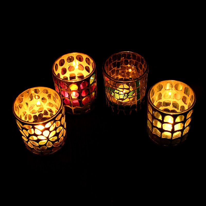 Tea Light Gyertyatartó Üvegmozaik Esküvői Fesztivál Ajándék Otthoni Bár Dekoráció