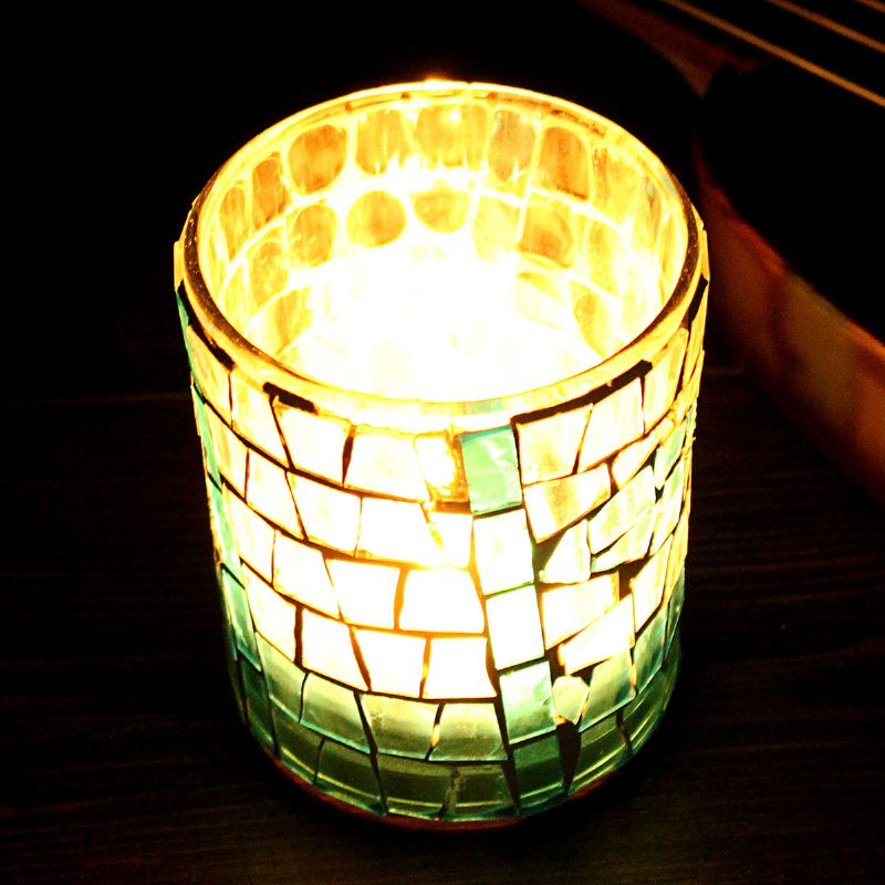 Tea Light Gyertyatartó Üvegmozaik Esküvői Fesztivál Ajándék Otthoni Bár Dekoráció