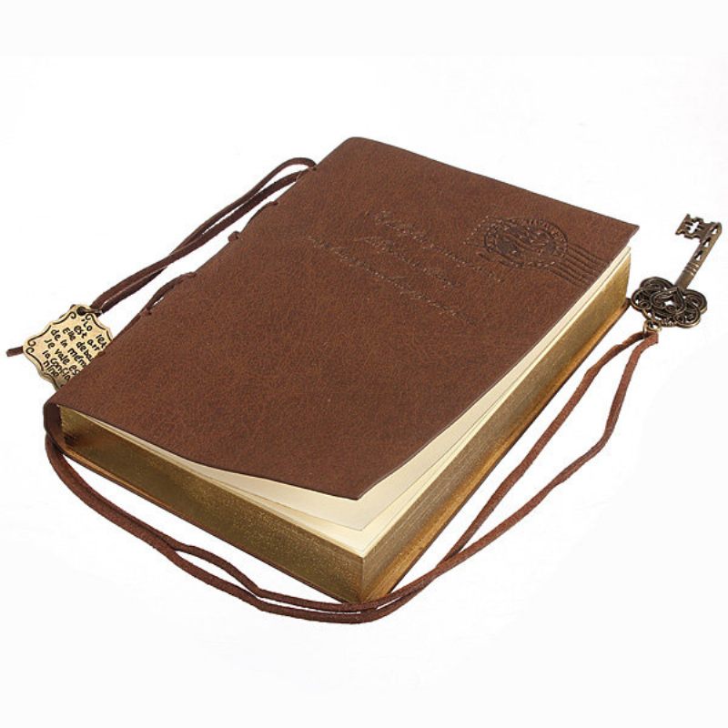10x14cm Klasszikus Retro Bőr Kulcsos Üres Naplófüzet Vintage String Journal Vázlatfüzet