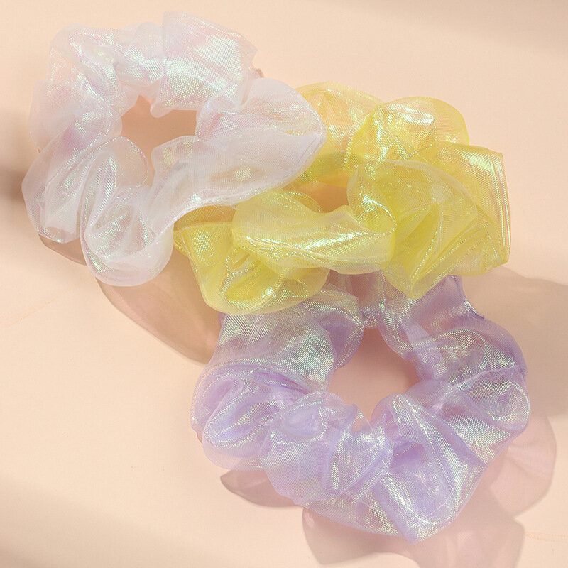 Gyöngyházfényű Hálós Sifon Scrunchie Elasztikus Haj Gumiszalagok Nyakkendő Hajgyűrű Kötéltartó Fejfedő