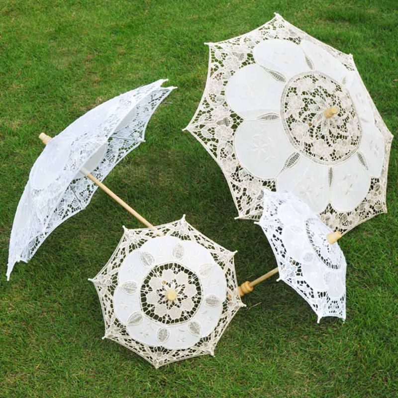 Fehér Csipke Esernyő Esküvői Napernyő Fa Fogantyúval