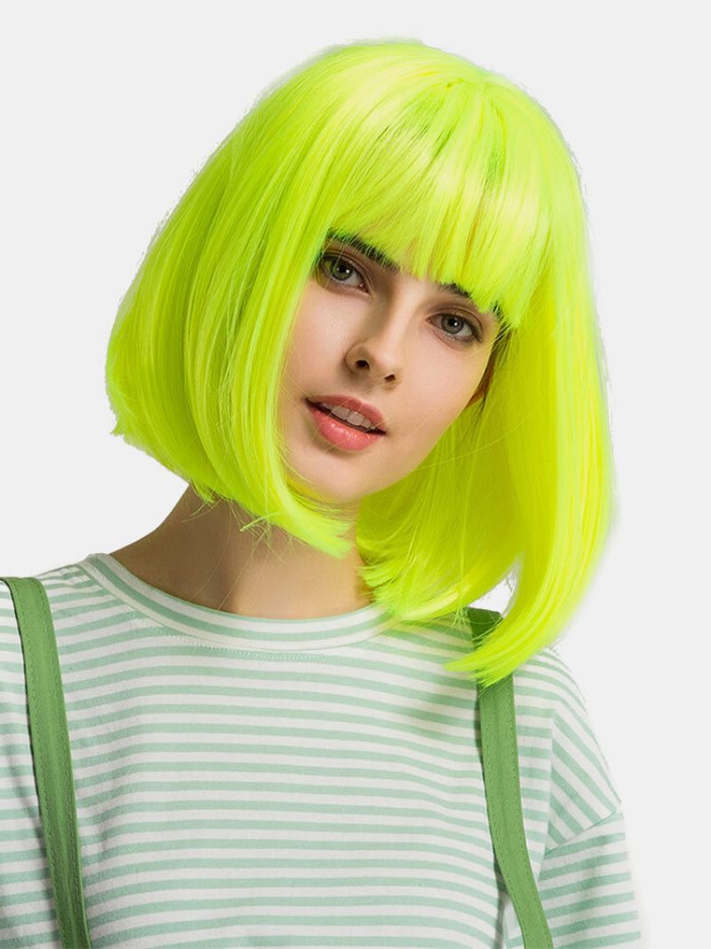 14 Hüvelykes Zöld Tiszta Frufru Közepesen Hosszú Egyenes Lolita Paróka Cosplay Bob Szintetikus Hajú