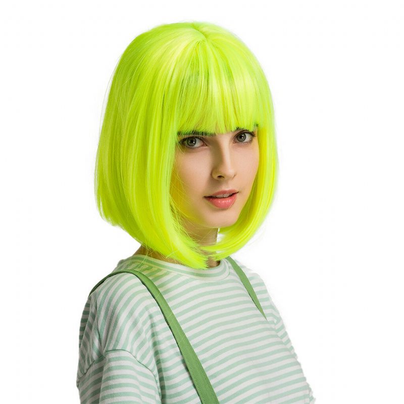 14 Hüvelykes Zöld Tiszta Frufru Közepesen Hosszú Egyenes Lolita Paróka Cosplay Bob Szintetikus Hajú