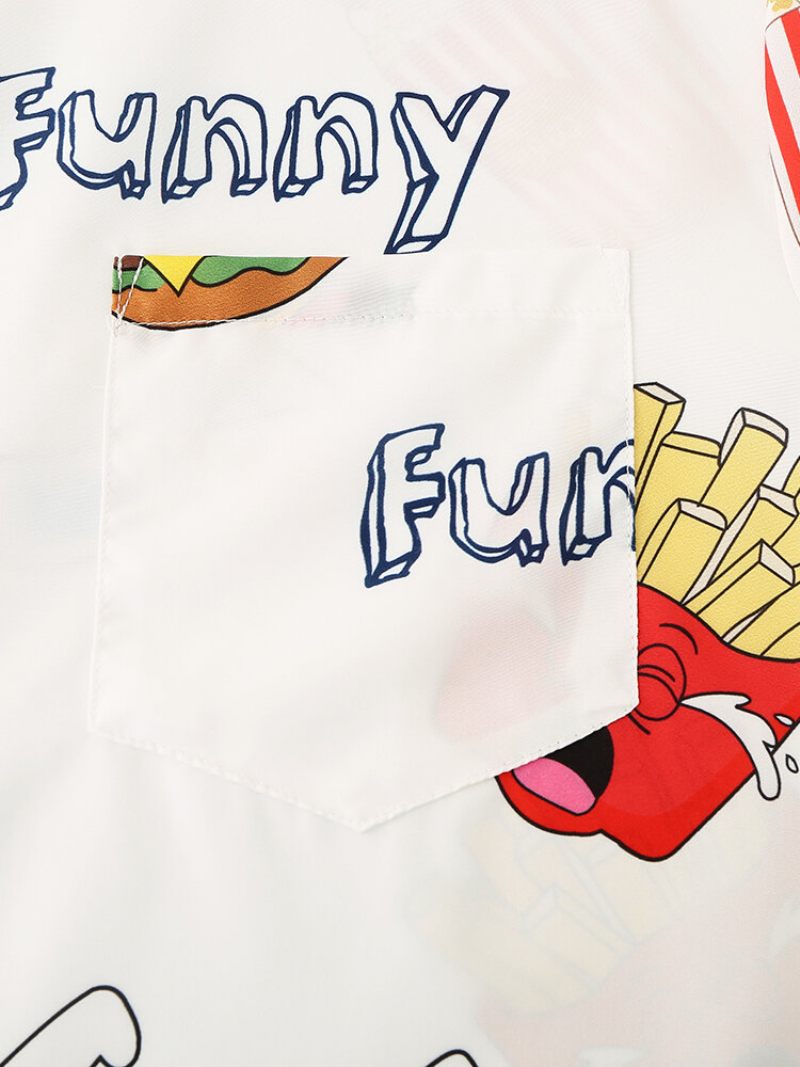 Férfi Funny Print Hamburger Nappaliruha Készletek Kétrészes Hajtóka Gallér Rövid Ujjú Vékony Nyári Pizsama