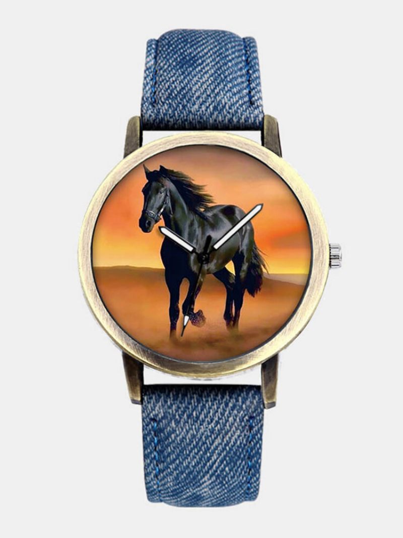 Hétköznapi Farmerszíjas Férfi Karóra Black Horse Desert Számlappal Női Kvarcóra