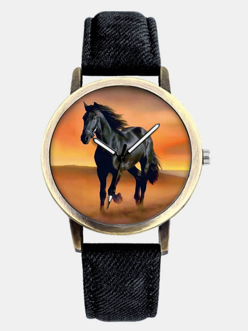 Hétköznapi Farmerszíjas Férfi Karóra Black Horse Desert Számlappal Női Kvarcóra