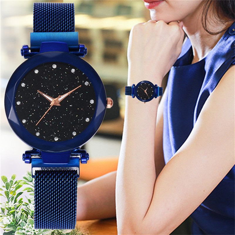 Mágneses Lazy Quartz Watch Határokon Átnyúló Akciós Starry Star Rhinestone Vibrato Sky