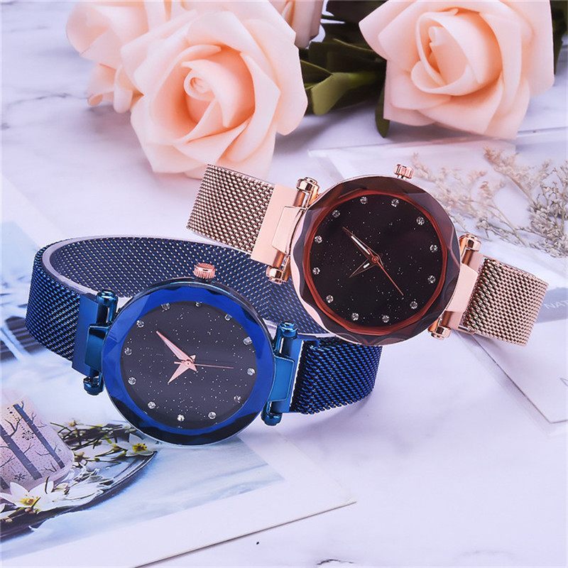 Mágneses Lazy Quartz Watch Határokon Átnyúló Akciós Starry Star Rhinestone Vibrato Sky