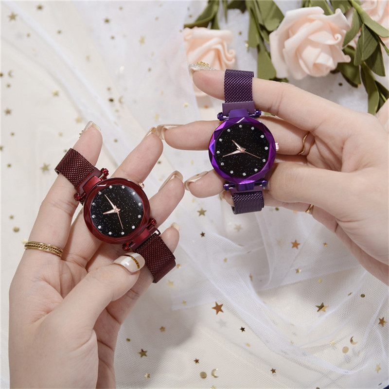 Mágneses Lazy Quartz Watch Határokon Átnyúló Akciós Starry Star Rhinestone Vibrato Sky