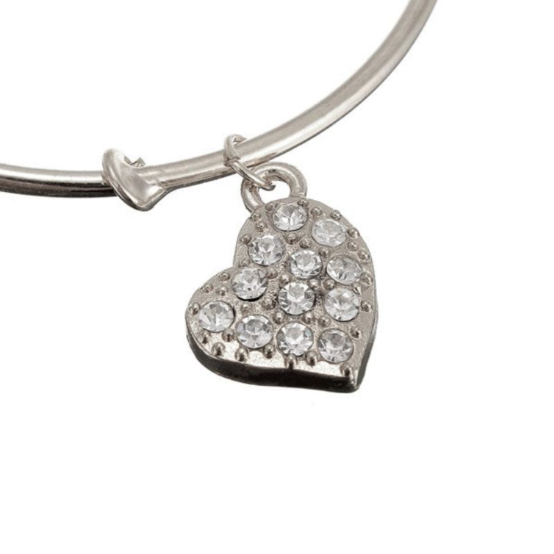 Crystal Heart Pendant Nyitott Karkötő Ötvözet