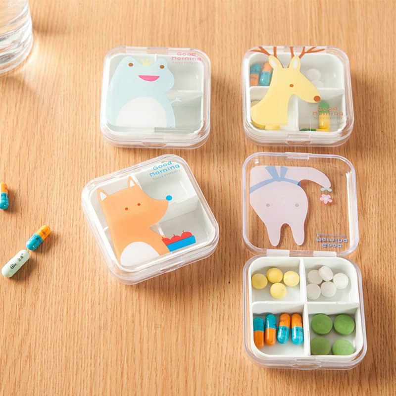 Cartoon Animal Cute Pill Box Legjobb Utazási Tabletta Tartály Napi Használatra 4 Rács