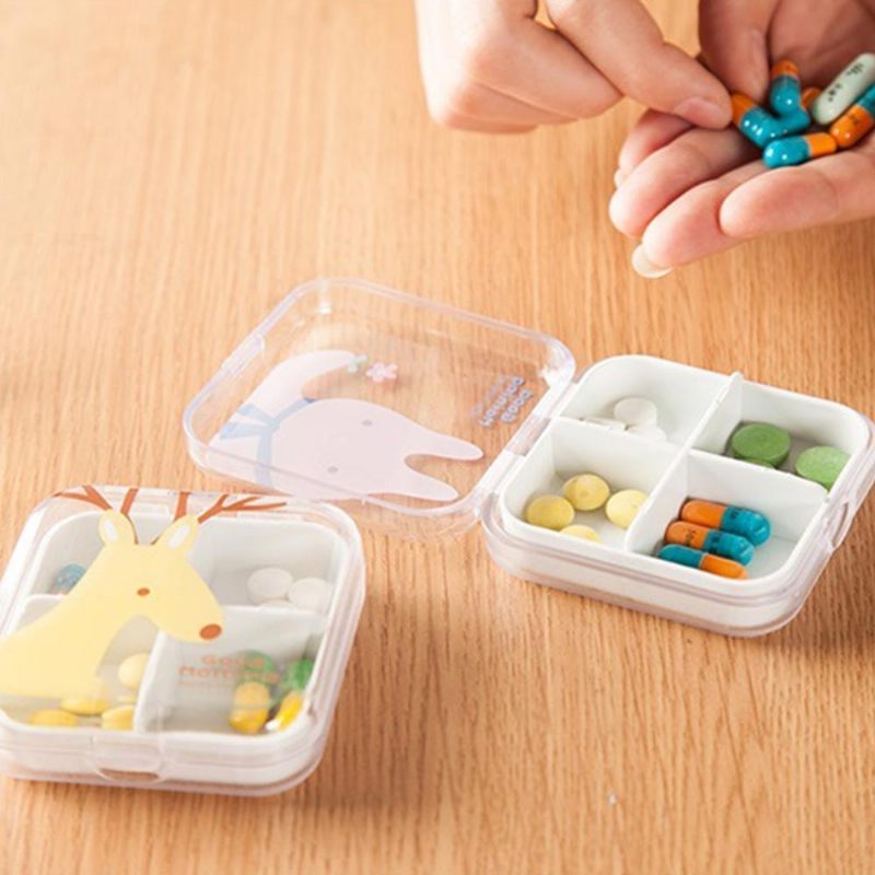 Cartoon Animal Cute Pill Box Legjobb Utazási Tabletta Tartály Napi Használatra 4 Rács