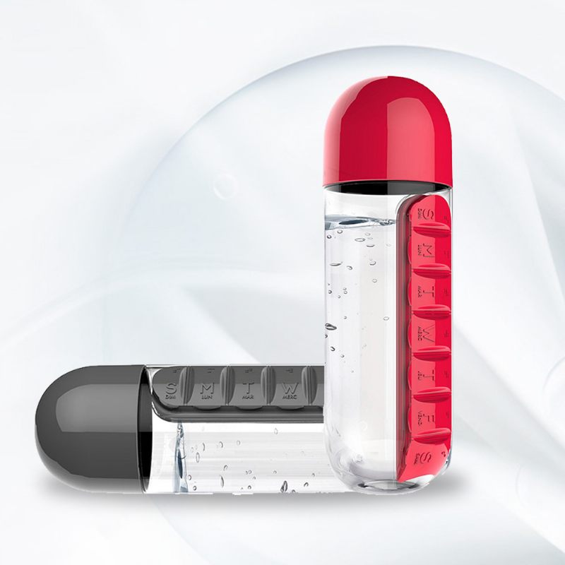 Kreatív Hordozható Szagtalan Vizes Palack Levehető Tablettátokkal Kettő Az Egyben Piruladobozban Lezárt Műanyag Ivópalack
