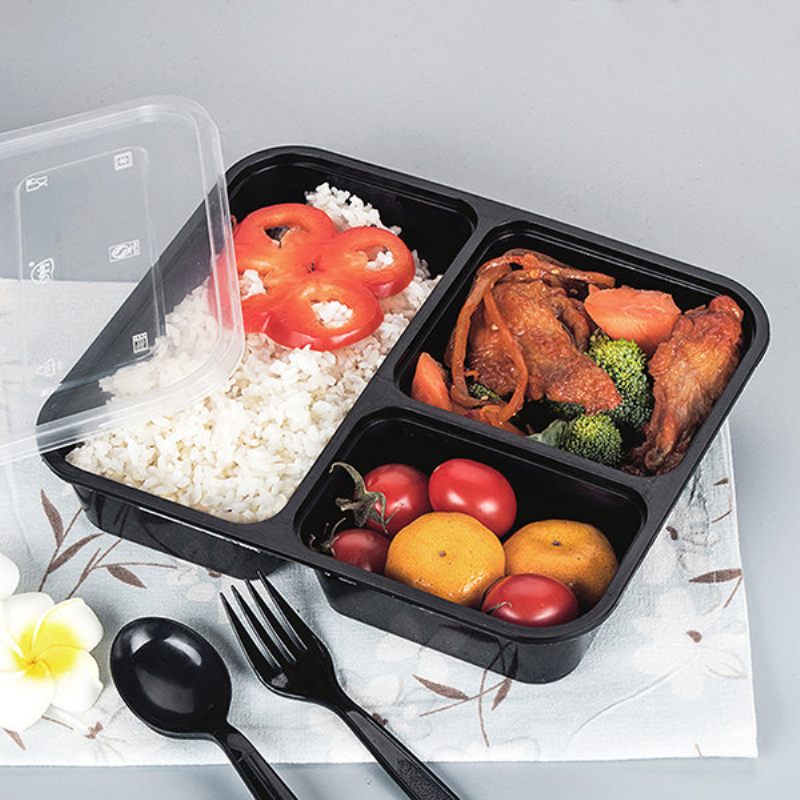 10 Étkezés Előkészítő Eldobható Dobozos Ebéd Bpa-mentes Dobozok Műanyag Ebéddobozok Három Rács