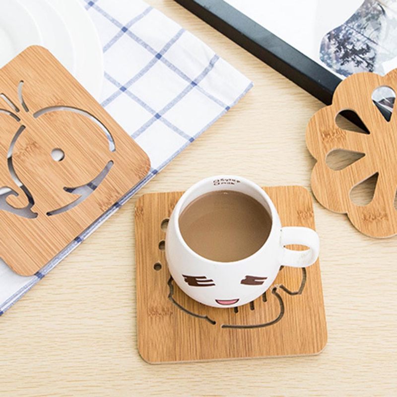 Finom Kreatív Karton Üreges Fa Alátét Sűrű Forrázásgátló Ital Tea Kávéscsésze Étkészlet