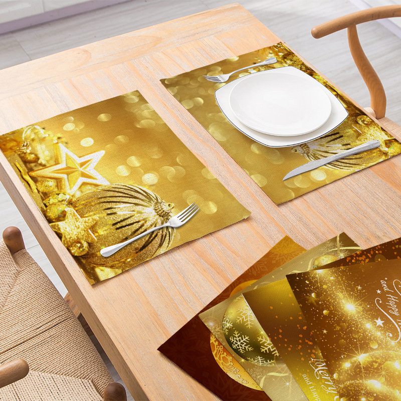 Golden Printing Series Christmas Cotton Mats Home Fabric Asztali Szőnyeg Konyhai Kellékek Western Mat
