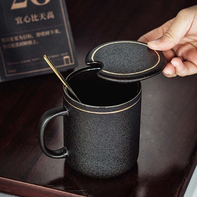 Irodai Kerámia Japán Bögre Kiváló Minőségű Kávéscsésze Tetővel Kanál Férfi Egyszerű Ajándék Csésze