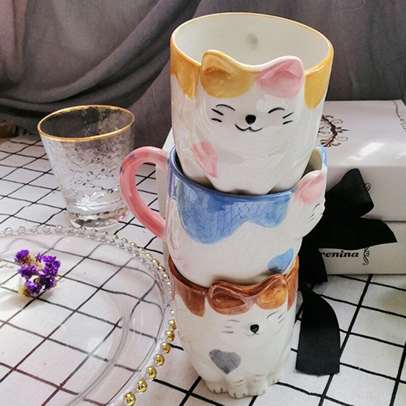 Macska Kerámia Bögre Tetővel Stílusos Kávés Tejes Víz Csésze Ajándék Gyerekeknek