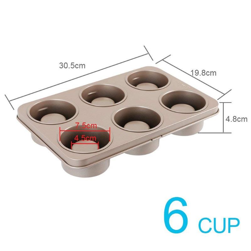 Professzionális Tapadásmentes Sütőedény 6 Csésze Süteményforma Szénacél Többfunkciós Muffin Tepsi Cupcake Serpenyő