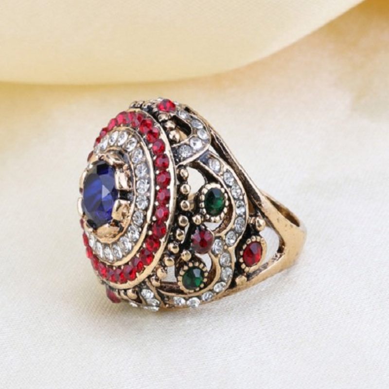 Bohém Ujjgyűrűk Opál Aranyozott Kék Műgyanta Kristály Üreges Gyűrűk Etnikai Ékszerek Nőknek