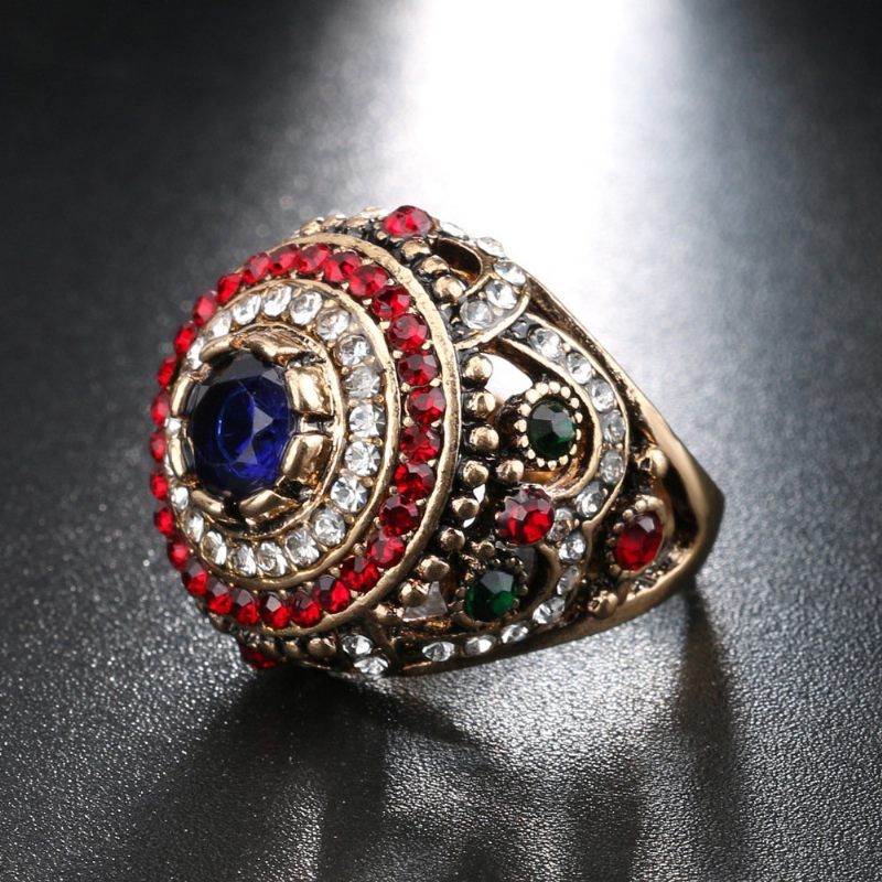 Bohém Ujjgyűrűk Opál Aranyozott Kék Műgyanta Kristály Üreges Gyűrűk Etnikai Ékszerek Nőknek