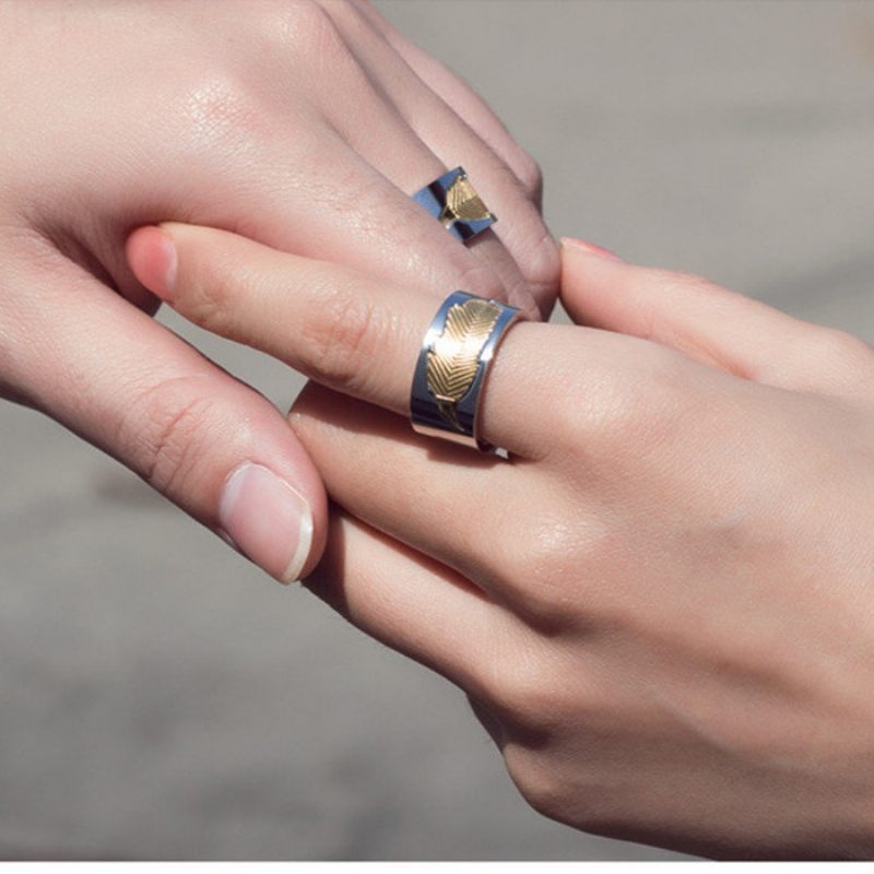 Egyedi Uniszex Arany Tollbűbáj Rozsdamentes Acél Gyűrűk Pár Eljegyzési Nőknek Férfiaknak