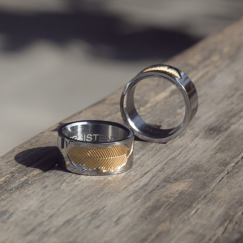 Egyedi Uniszex Arany Tollbűbáj Rozsdamentes Acél Gyűrűk Pár Eljegyzési Nőknek Férfiaknak