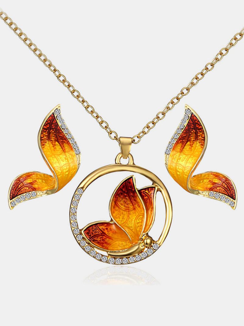 Luxus Pillangó Medál Nyakláncok Szárnyak Fülbevalók Elegáns Ékszer Készlet Ajándék Nőknek