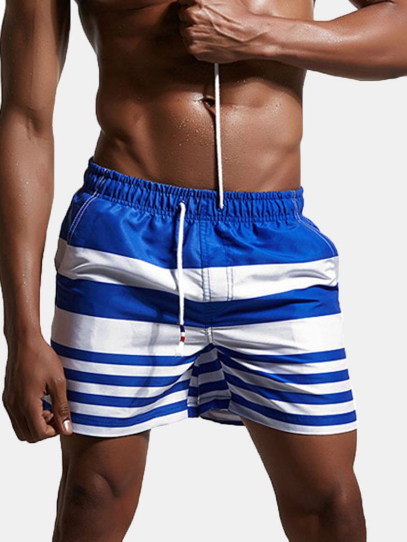 Naval Style Beach Seaside Loose Stripes Surf Board Shorts Férfiaknak