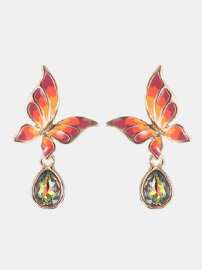 Női Színes Drágakő Fülbevaló 18 Karátos Arany Zománcozott Piros Pillangó Cirkónia Lógó