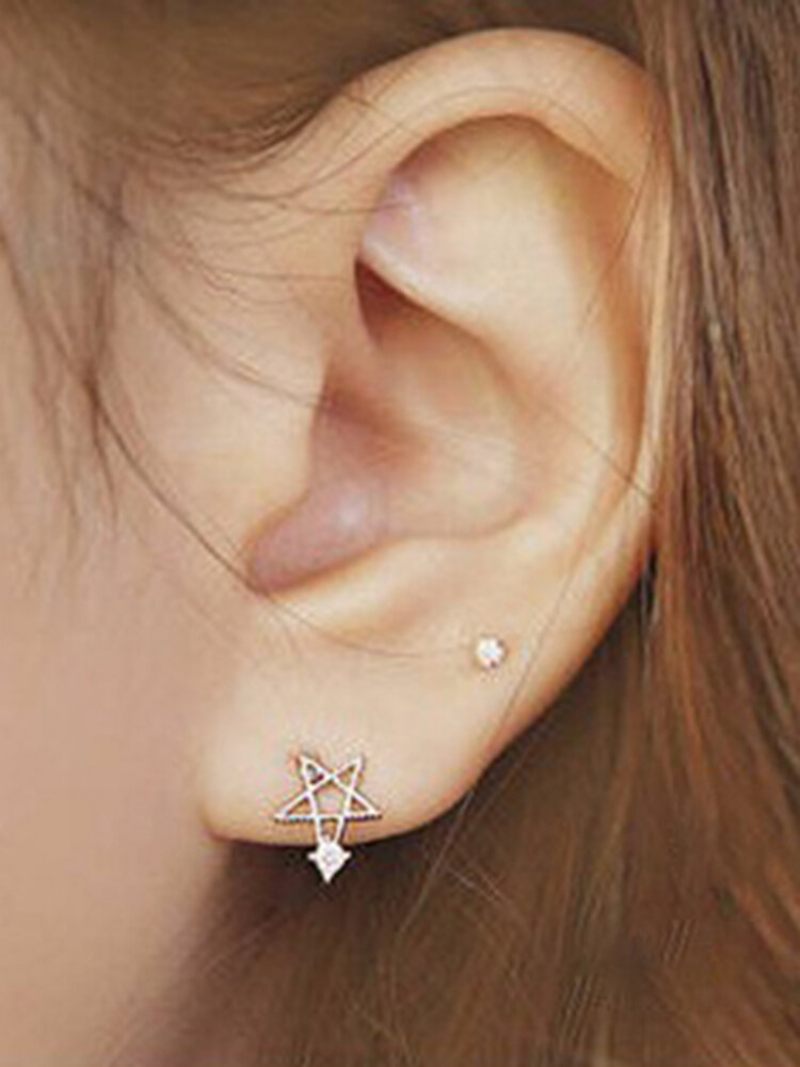 Sweet Ear Stud Fülbevaló S925 Sterling Silver Moon Star Cirkon Elegáns Női Ékszer