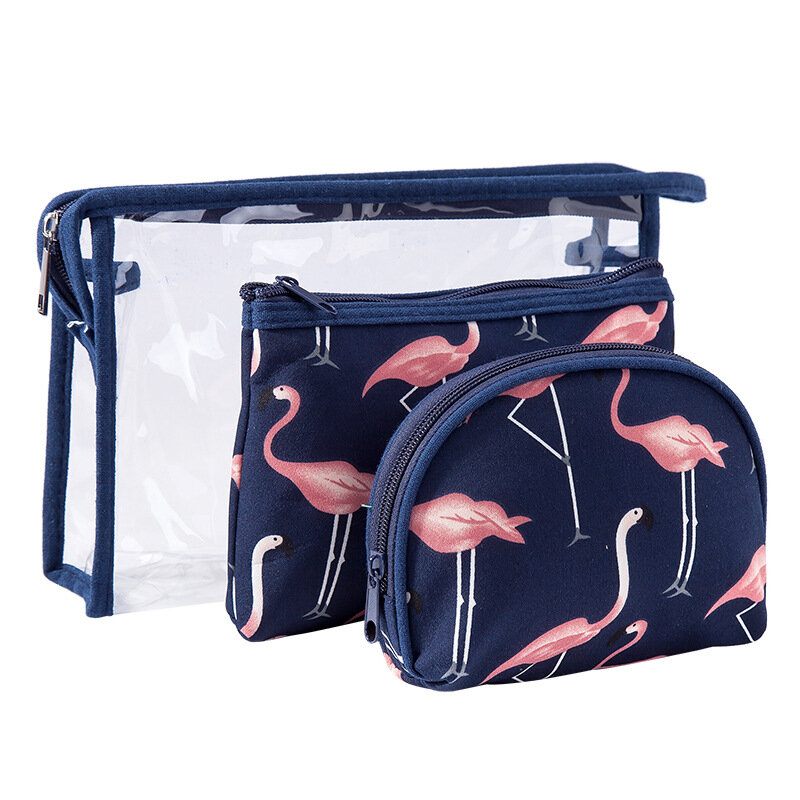 Színes Flamingo Kozmetikai Táska Készlet Három Részes Vízálló Átlátszó Pvc Mosótáska