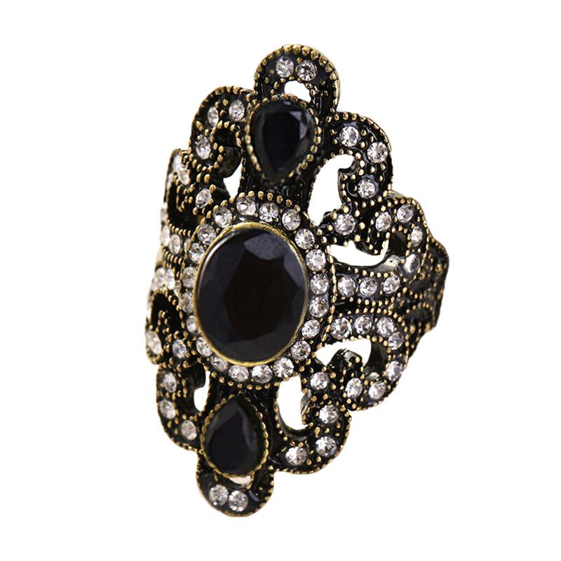 Vintage Ujjgyűrűk Drágakő Strasszkő Üreges Ovális Geometrikus Gyűrűk Etnikai Ékszerek Nőknek