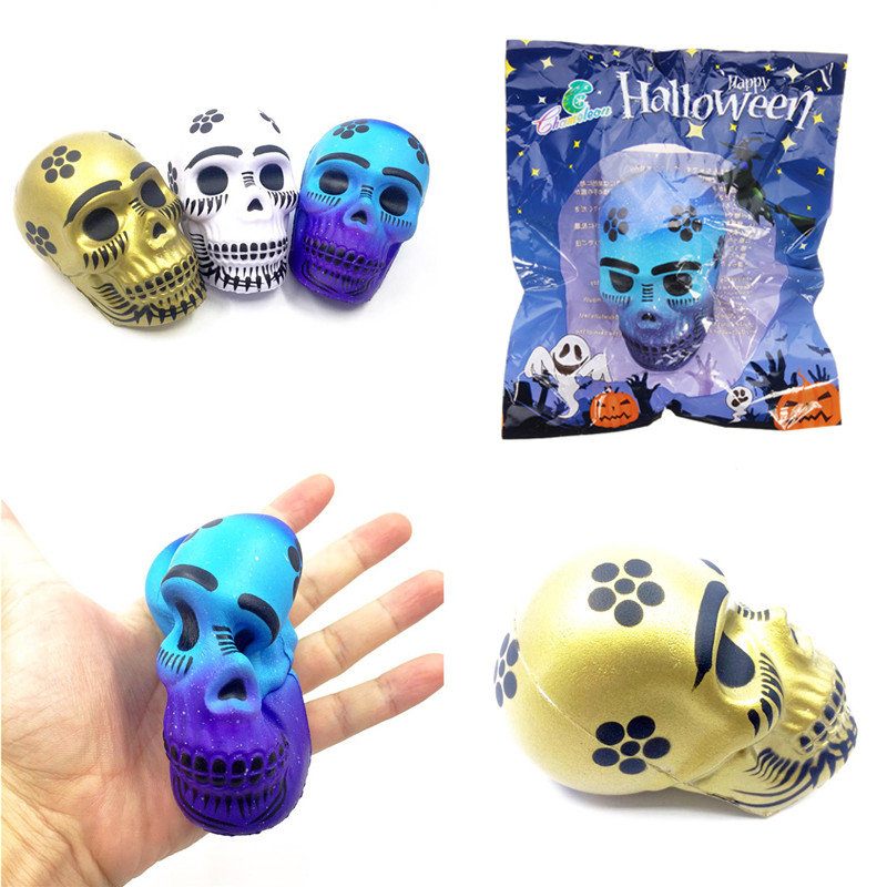 Chameleon Squishy Koponya Csontváz Fej 10 cm Halloween Dekor Lassan Emelkedő Csomagoló Ajándékjátékkal