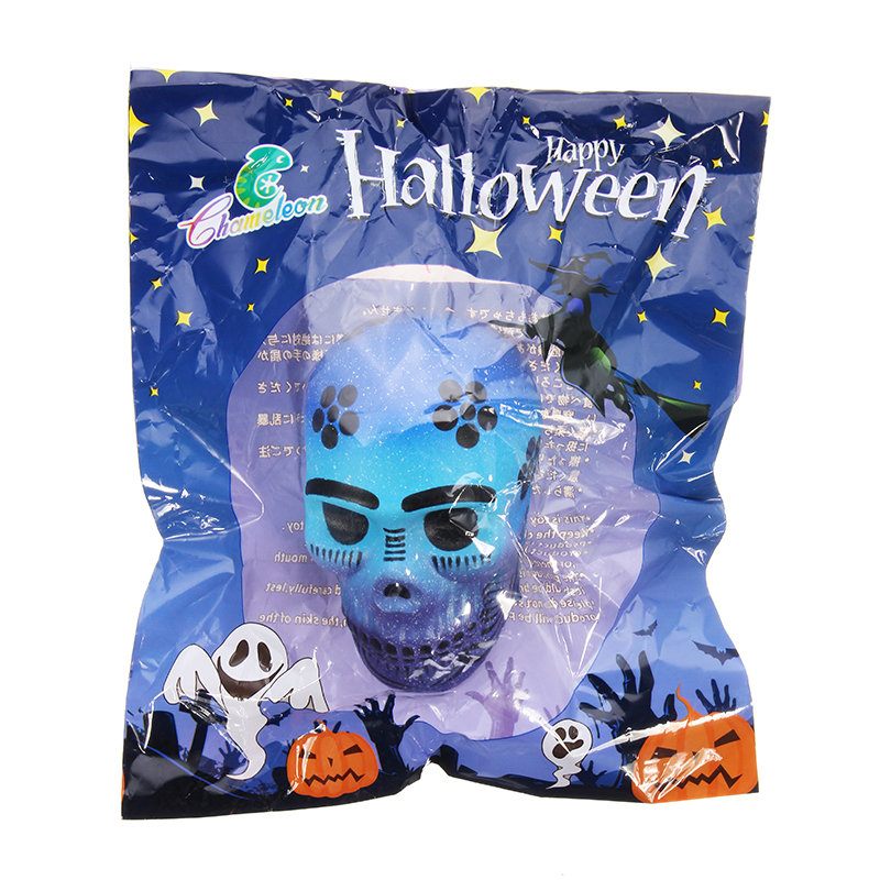 Chameleon Squishy Koponya Csontváz Fej 10 cm Halloween Dekor Lassan Emelkedő Csomagoló Ajándékjátékkal