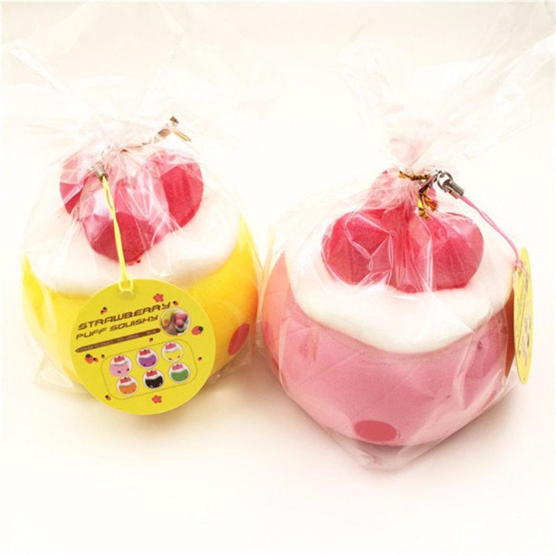 Kawaii Squishy Strawberry Puff Lassan Emelkedő Telefontáska Pántos Függő Kollekció Ajándékjáték