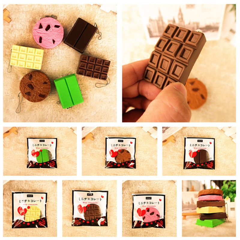 Kawaii Squishy Tag Toys Crack Chocolate Bar Biscuit Cracker Sound Collection Ajándék Dekor Játék