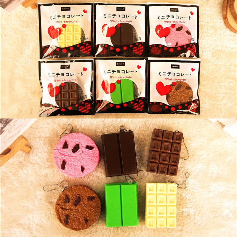 Kawaii Squishy Tag Toys Crack Chocolate Bar Biscuit Cracker Sound Collection Ajándék Dekor Játék