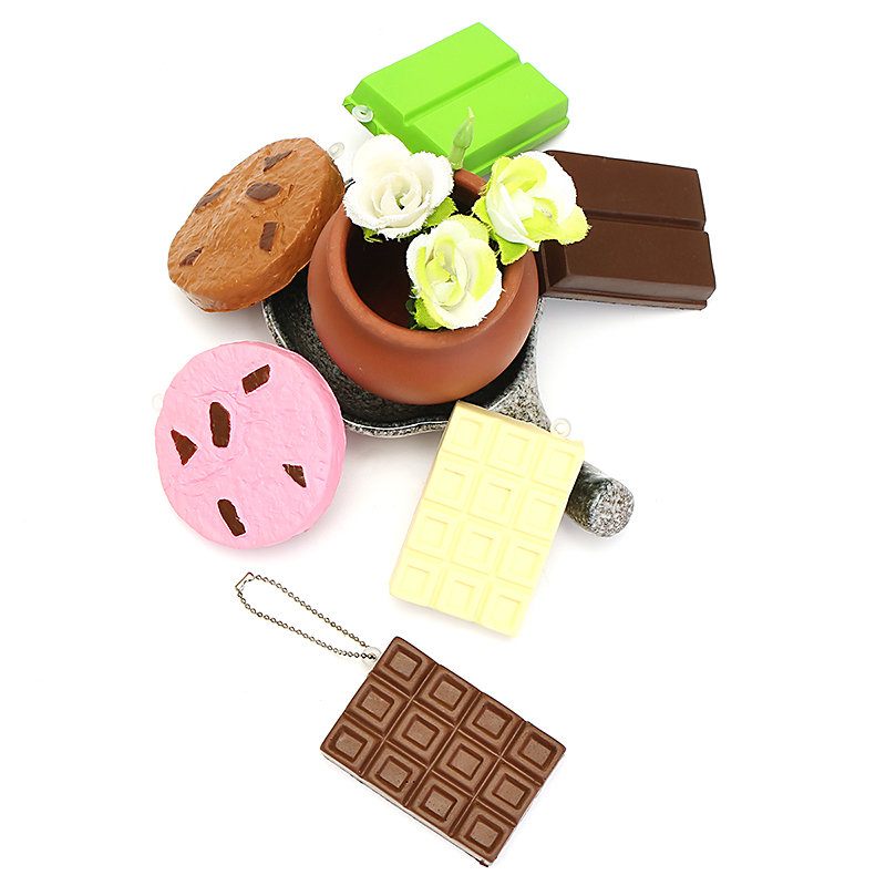 Kawaii Squishy Tag Toys Crack Chocolate Bar Biscuit Cracker Sound Collection Ajándék Dekor Játék