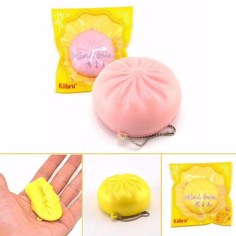 Kiibru Squishy Toy Bun Rózsaszín Sárga Láncos Telefontáska Szíj Ajándék Dekor