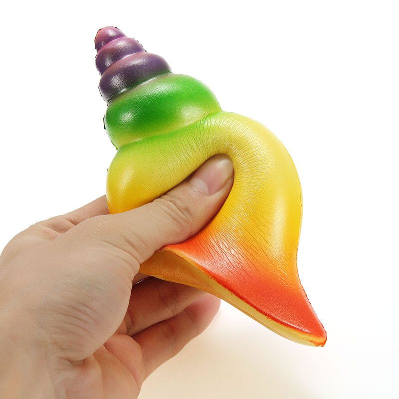 Squishy Szivárványos Kagyló 14 cm-es Lassan Emelkedő Csomagolással Ajándék Dekorációval Puha Összenyomható Játék