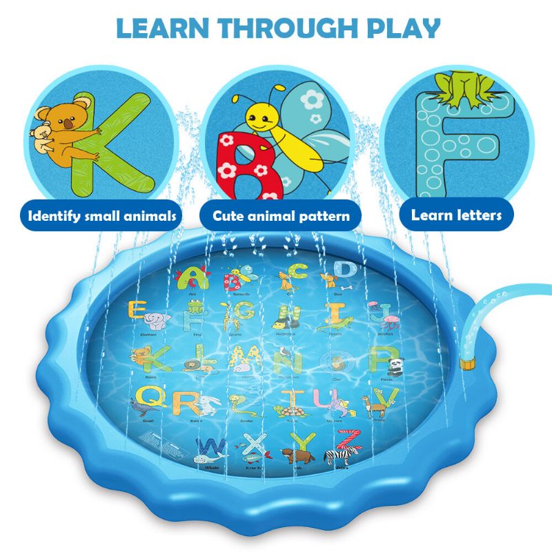 Wevon Splash Pad 67hüvelyk Sprinkle Play Mat Sprinkler Pad Gyerekeknek Öntöző Medence Kültéri Vízi Játékok Tanulási Oktató Vatta Kisgyermekeknek Fiúknak Lányoknak