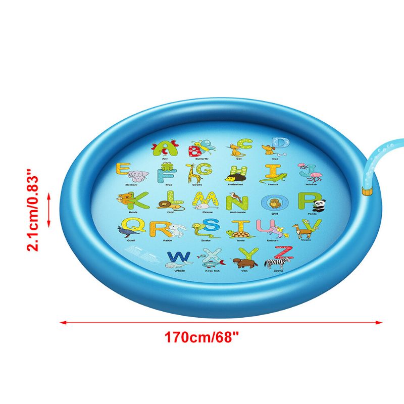 Wevon Splash Pad 67hüvelyk Sprinkle Play Mat Sprinkler Pad Gyerekeknek Öntöző Medence Kültéri Vízi Játékok Tanulási Oktató Vatta Kisgyermekeknek Fiúknak Lányoknak