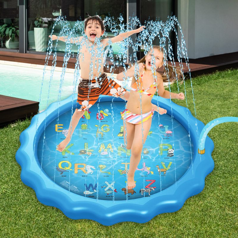 Wevon Splash Pad 67hüvelyk Sprinkle Play Mat Sprinkler Pad Gyerekeknek Öntöző Medence Kültéri Vízi Játékok Tanulási Oktató Vatta Kisgyermekeknek Fiúknak Lányoknak