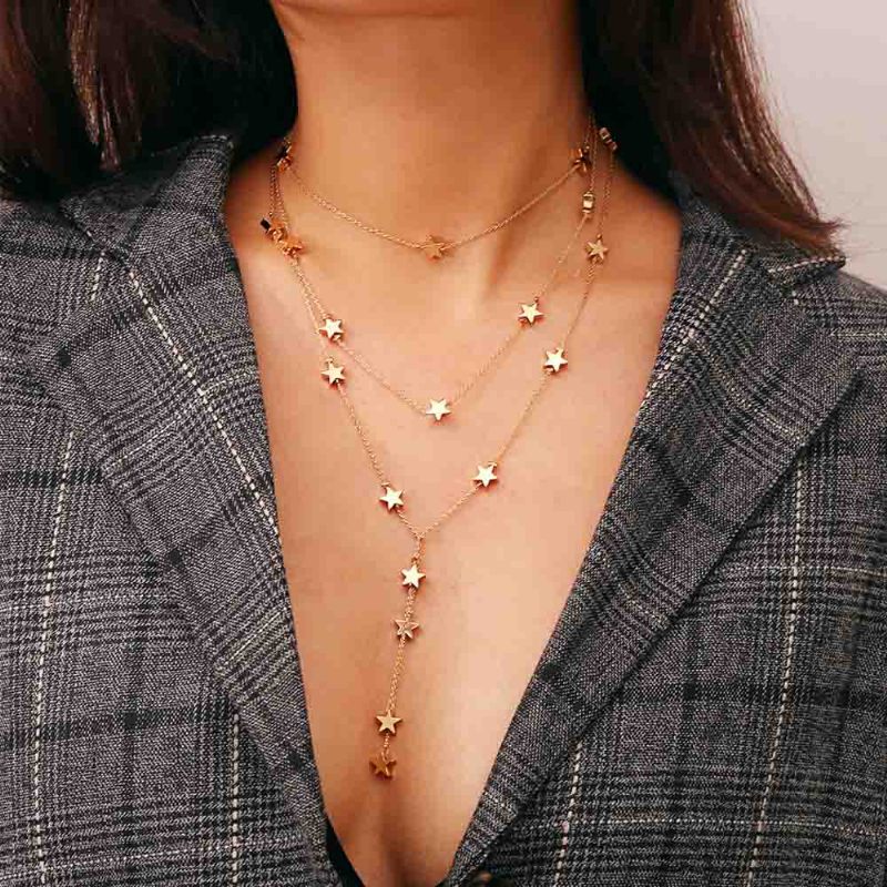 Többrétegű Bojt Nyaklánc Női Medál Star Long Choker Láncos Nőknek És Lányoknak