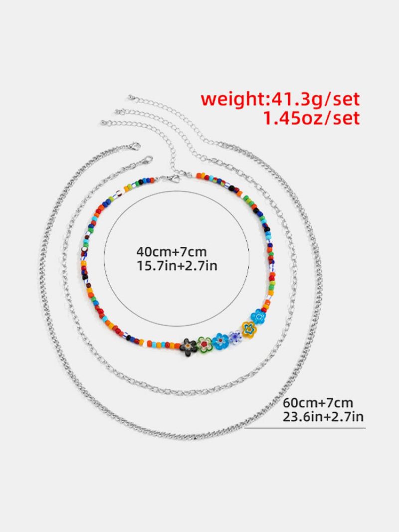 3 Db Divatos Divat Bohém Többrétegű Színes Gyöngyök Mázas Fém Nyaklánc