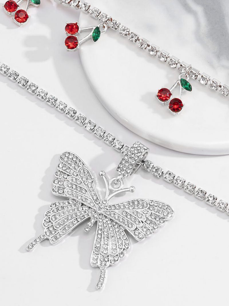 Alloy Wind Claw Chain Cherry Ins Diamond Butterfly Necklace